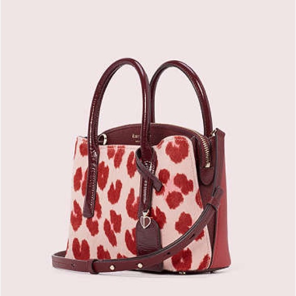 KATE SPADE Pink & Burgundy Leopard Calf Hair Leather Mini Satchel Crossbody Bag - Picture 15 of 17